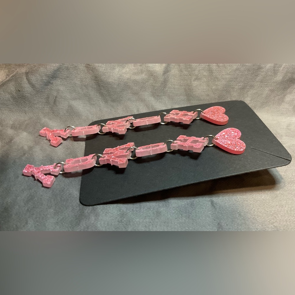 NWOT Pink Glittery Acrylic Howdy Drop Earrings #1116 - Picture 3 of 5